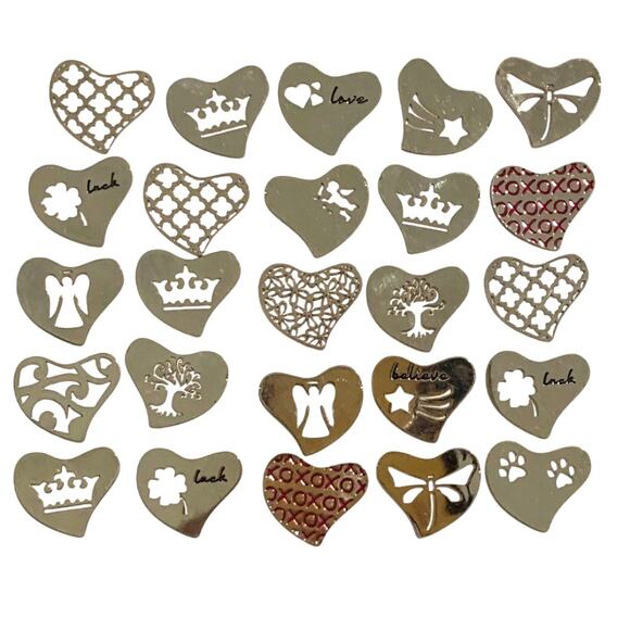 New Bulk Lot of 25 Floating Locket Jewelry Plates 22mm Themed Silver Hearts - Picture 6 of 6